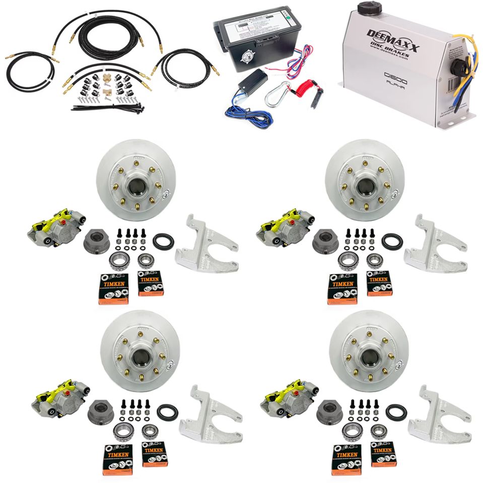 MAXX KIT Electric Over Hydraulic 8,000 lbs. Disc Brake Kit with 5/8" Studs for a Tandem Axle with MAXX Caliper and Timken Bearings - DMK8IM2580-TK