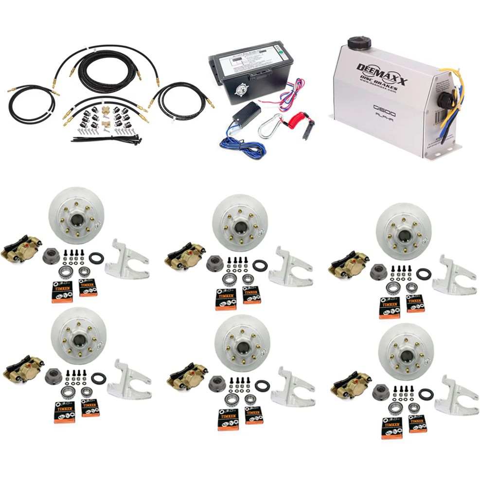 MAXX KIT Electric Over Hydraulic 8,000 lbs. Disc Brake Kit with 5/8" Studs for a Triple Axle with Gold Zinc Caliper and Timken Bearings - DMK8IG3580-TK