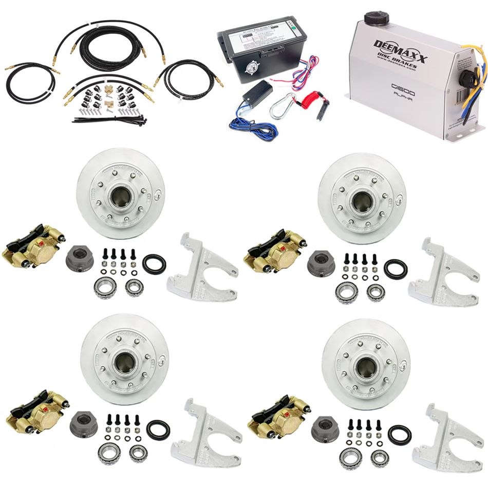 MAXX KIT Electric Over Hydraulic 8,000 lbs. Disc Brake Kit with 9/16" Studs for a Tandem Axle with Gold Zinc Caliper and TruRyde Bearings - DMK8IG2916