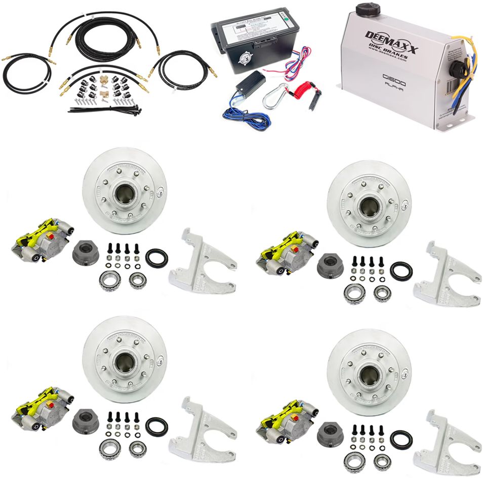 MAXX KIT Electric Over Hydraulic 8,000 lbs. Disc Brake Kit with 5/8" Studs for a Tandem Axle with MAXX Caliper and TruRyde Bearings - DMK8IM2916