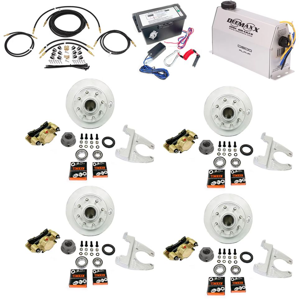MAXX KIT Electric Over Hydraulic 8,000 lbs. Disc Brake Kit with 9/16" Studs for a Tandem Axle with Gold Zinc Caliper and Timken Bearings - DMK8IG2916-TK