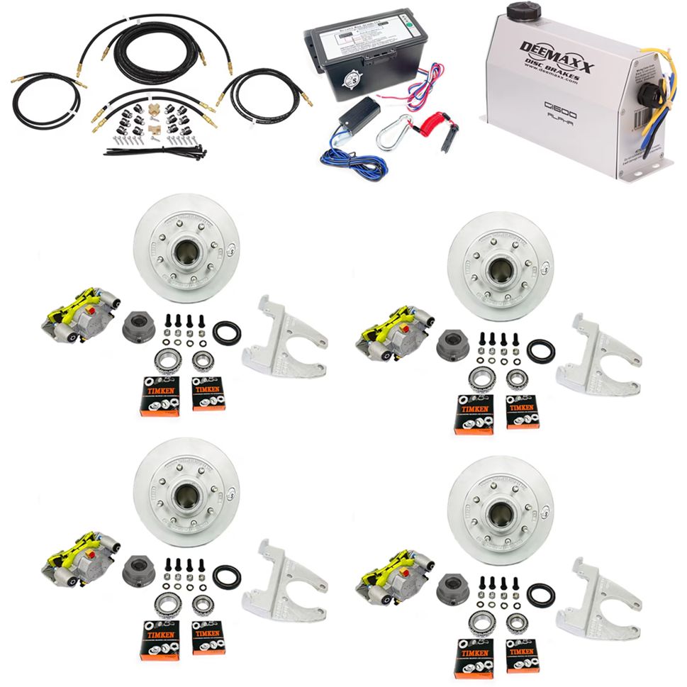 MAXX KIT Electric Over Hydraulic 8,000 lbs. Disc Brake Kit with 9/16" Studs for a Tandem Axle with MAXX Caliper and Timken Bearings - DMK8IM2916-TK
