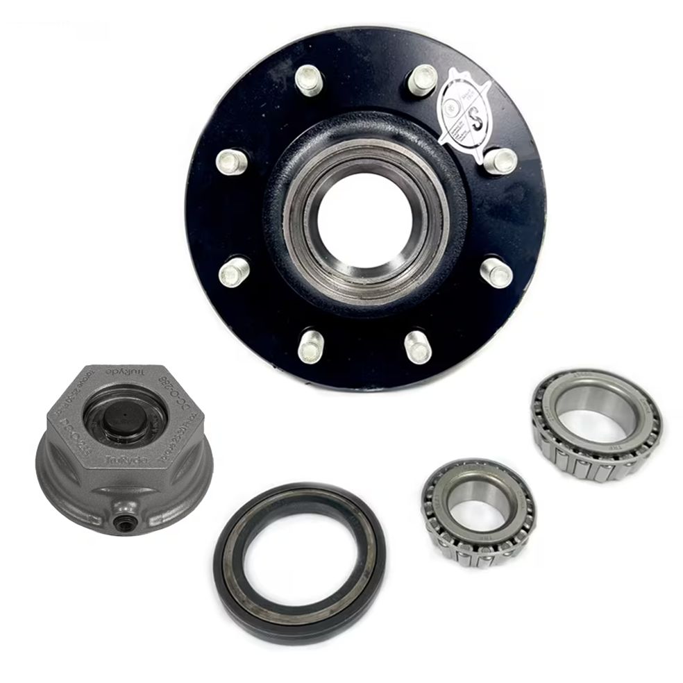 TruRyde 8-6.5" Bolt Circle Oil Trailer Hub 9/16" Studs with Parts for an 8,000 lbs. Trailer Axle with Defender Aluminum Oil Cap - RVI8K865916-F