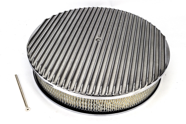 1967 - 1992 Camaro Air Cleaner Assembly, Round Open Element, POLISHED ALUMINIUM Finned Classic Ribbed Design