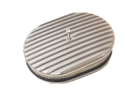 1967 - 1992 Camaro Air Cleaner Assembly, 12" x 2" Oval Open Element, POLISHED ALUMINIUM Finned Classic Ribbed Design