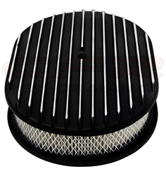 1967 - 1992 Camaro Air Cleaner Assembly, 12" x 2" Oval Open Element, BLACK ALUMINIUM Finned Classic Ribbed Design
