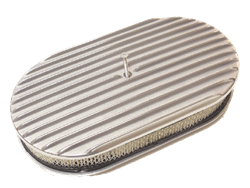 1967 - 1992 Camaro Air Cleaner Assembly, 15" x 2" Oval Open Element, POLISHED ALUMINIUM Finned Classic Ribbed Design