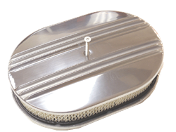 1967 - 1992 Camaro Air Cleaner Assembly, 12" x 2" Oval Open Element, POLISHED ALUMINIUM Partial Finned Classic Ribbed Design