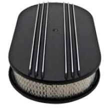 1967 - 1992 Camaro Air Cleaner Assembly, 15" x 2" Oval Open Element, BLACK ALUMINIUM Partial Finned Classic Ribbed Design