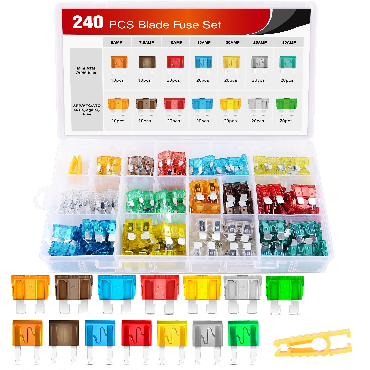 240Pcs Standard & Mini Blade Fuse Set