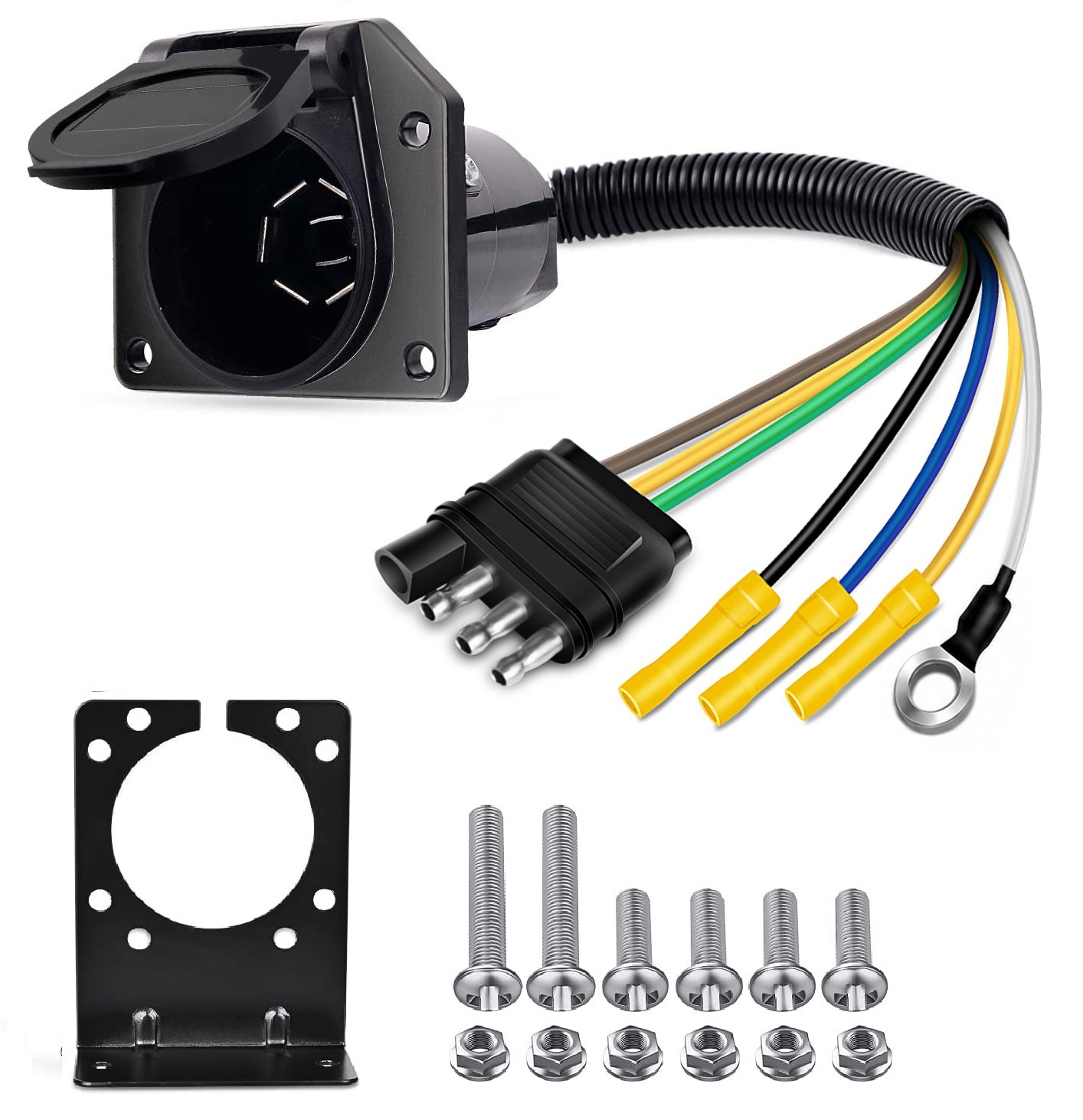 4 Way Flat to 7 Way RV Trailer Blade Adapter Plug