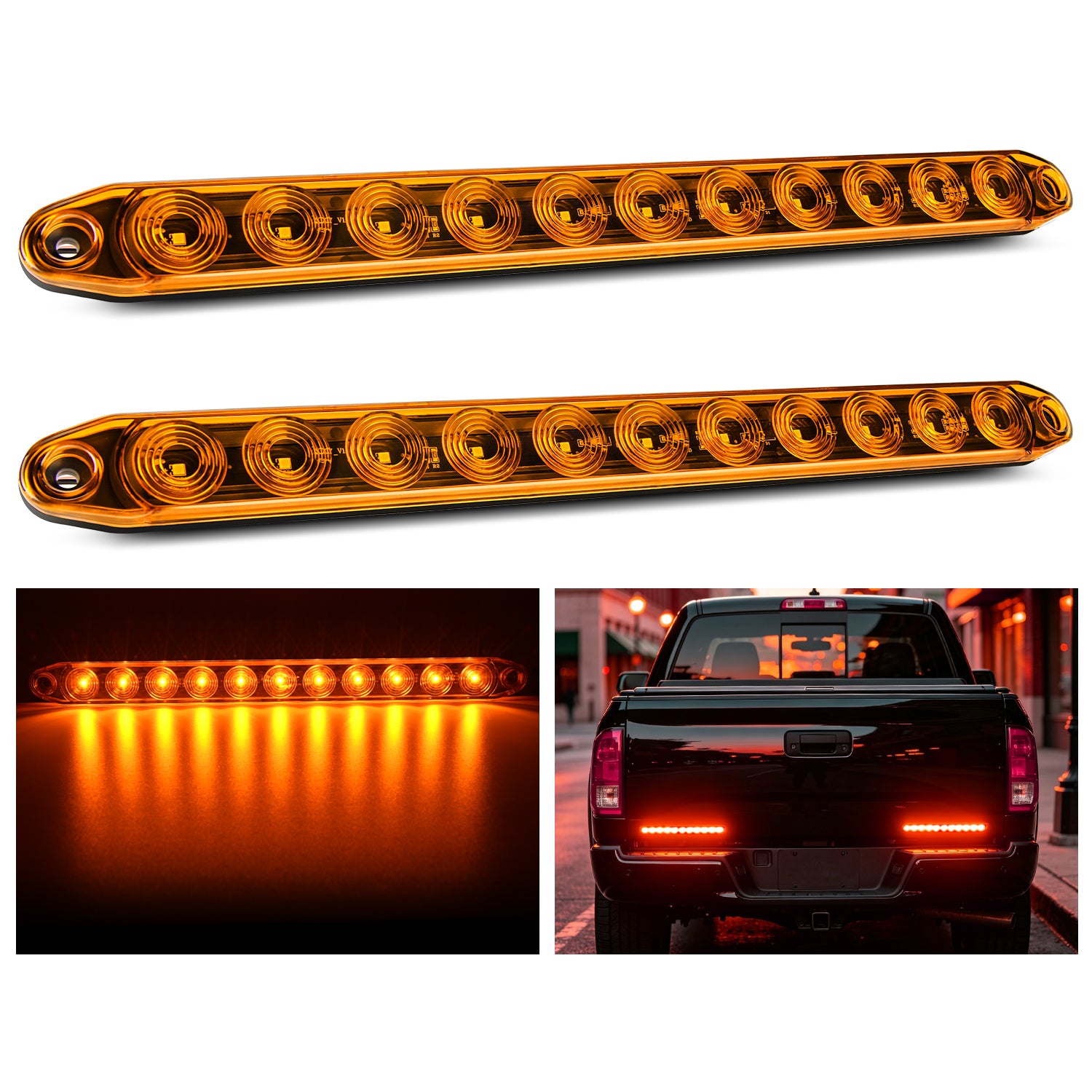 16 Inch 11 LEDs Amber Trailer Light Bar (Pair)