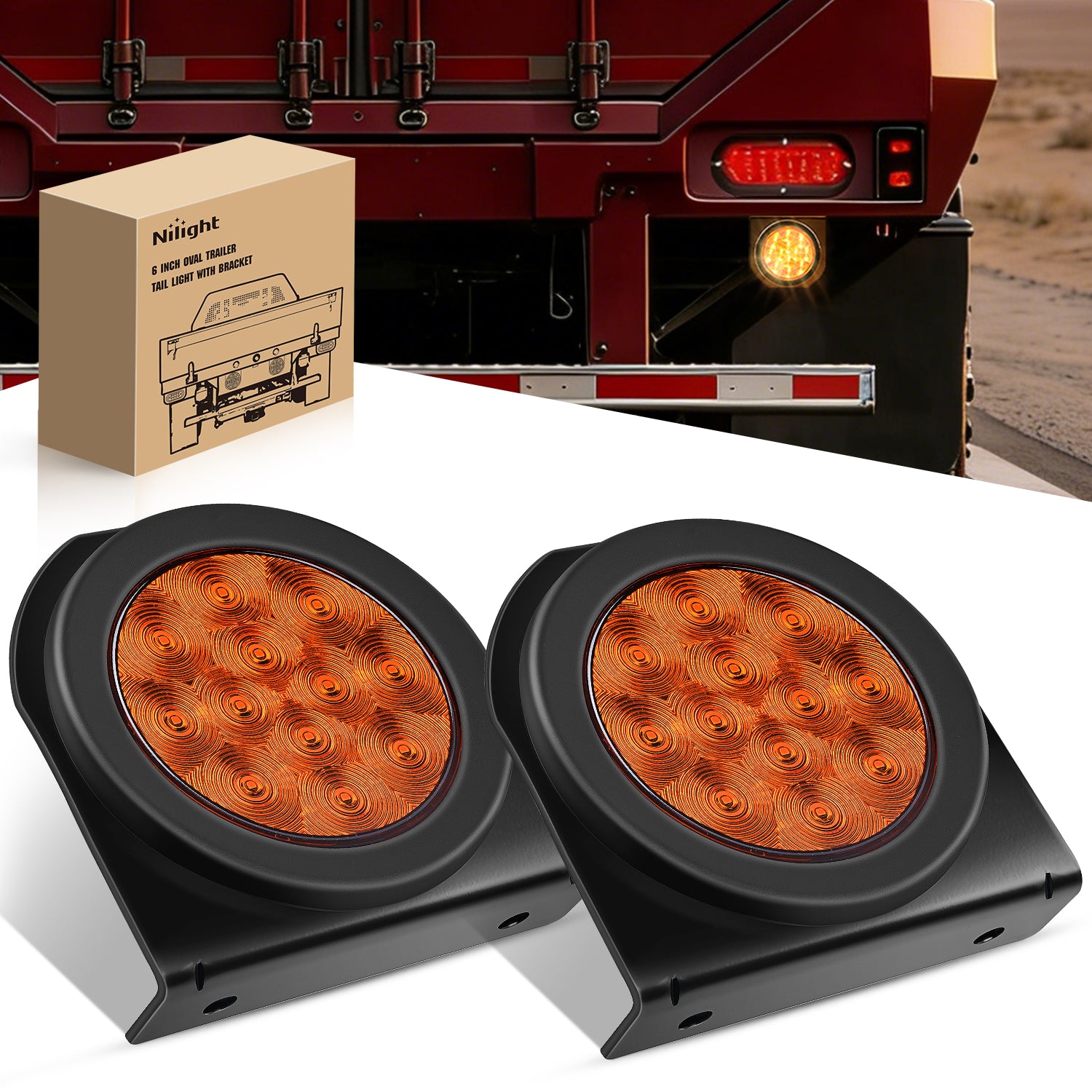 4 Inch Round Amber Tail Lights w/ Mount Bracket (Pair)