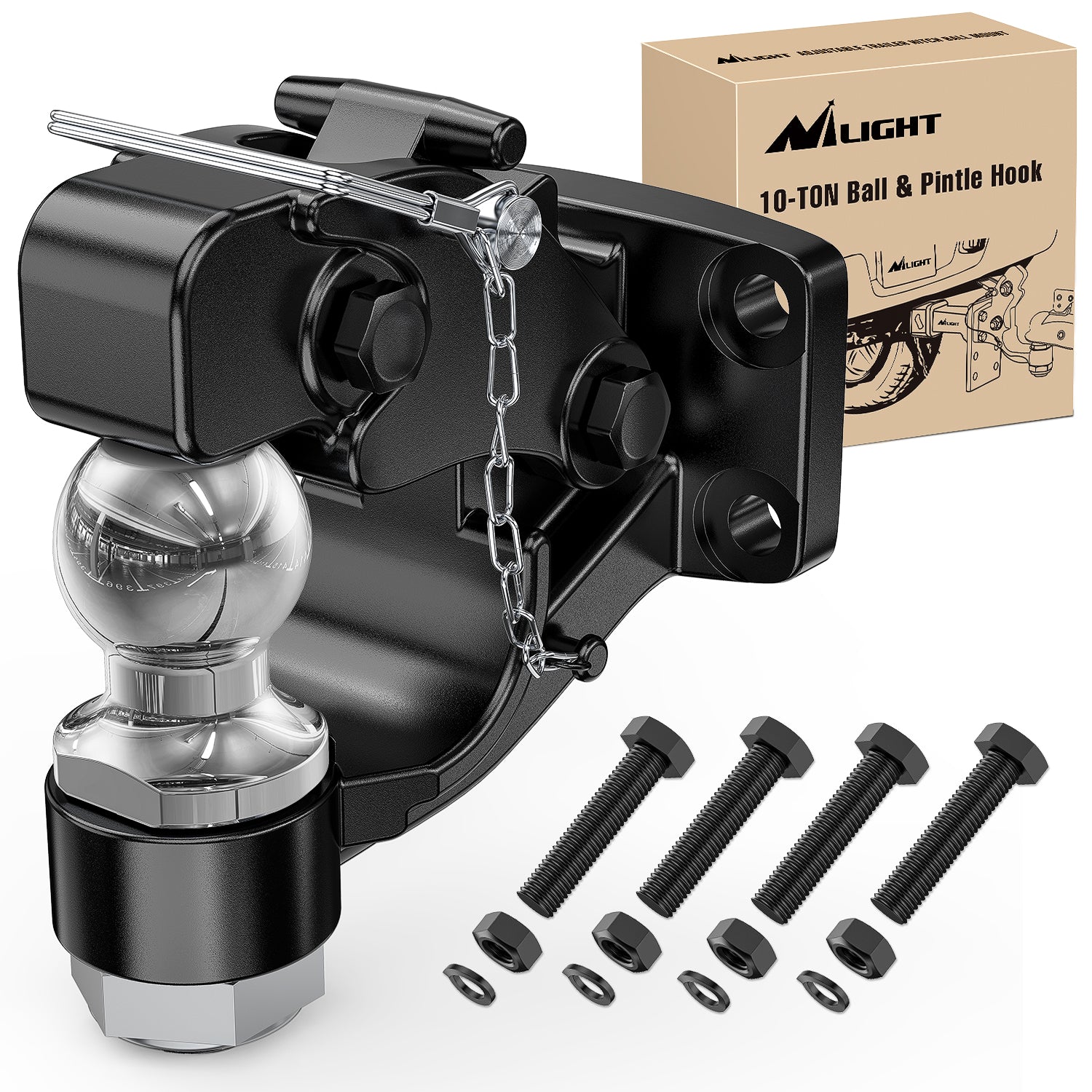 Pintle Hook Trailer Hitches Receiver Hook Combination 2-5/16Inch Hitch Ball with Mounting Kit, 14000LBS Black Bolt On Adjustable Powder-Coated