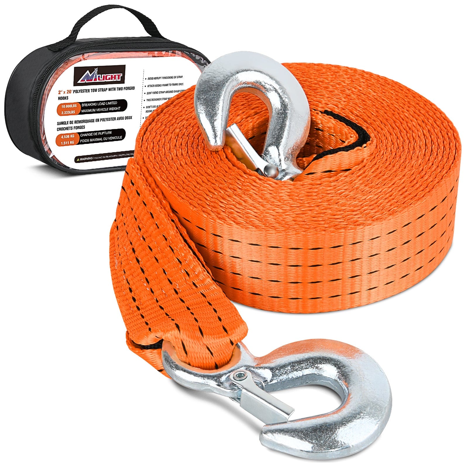 2 x 20Inch Heavy Duty Tow Strap with Safety Hooks