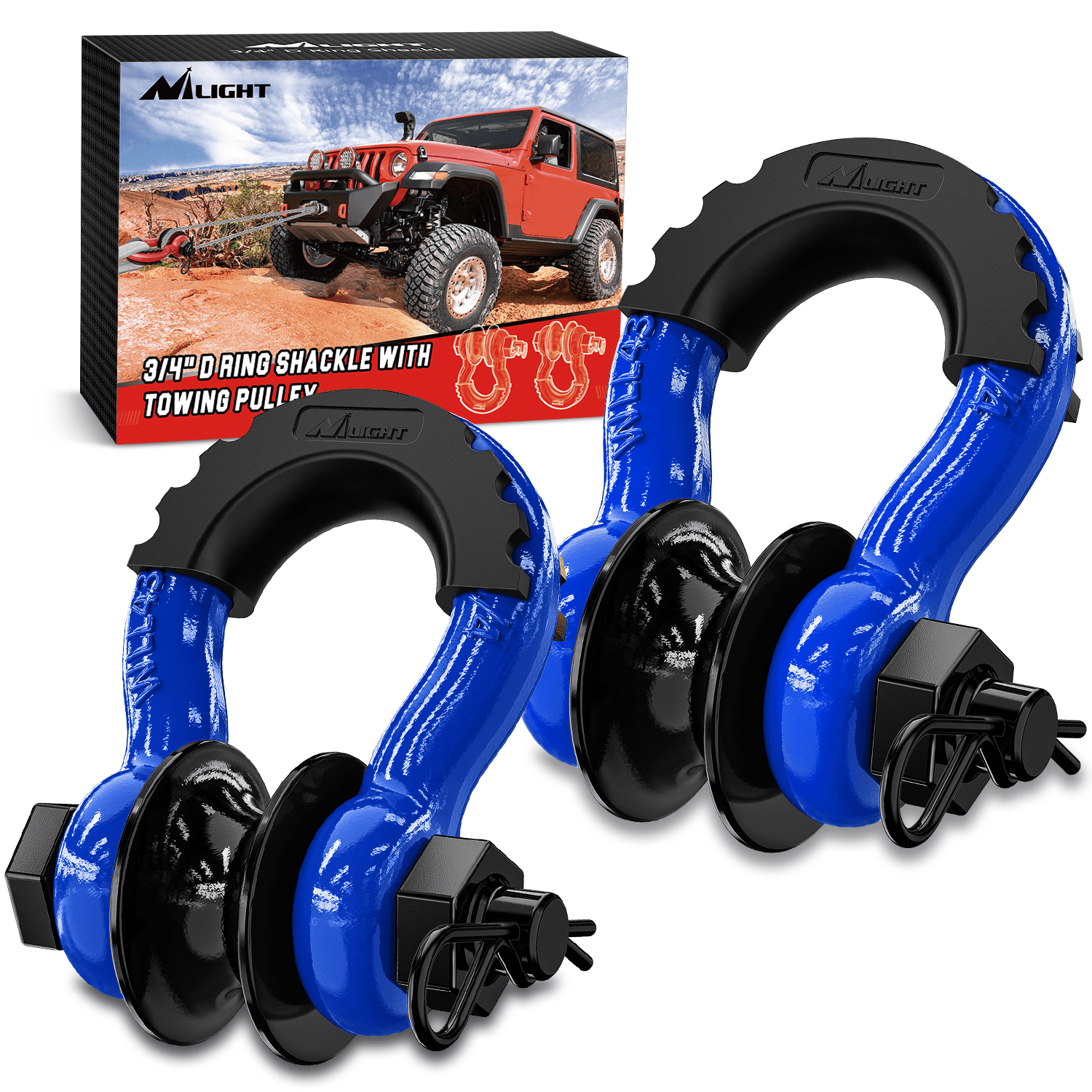3/4 inch D-Ring Shackle with Towing Pulley Blue (Pair)