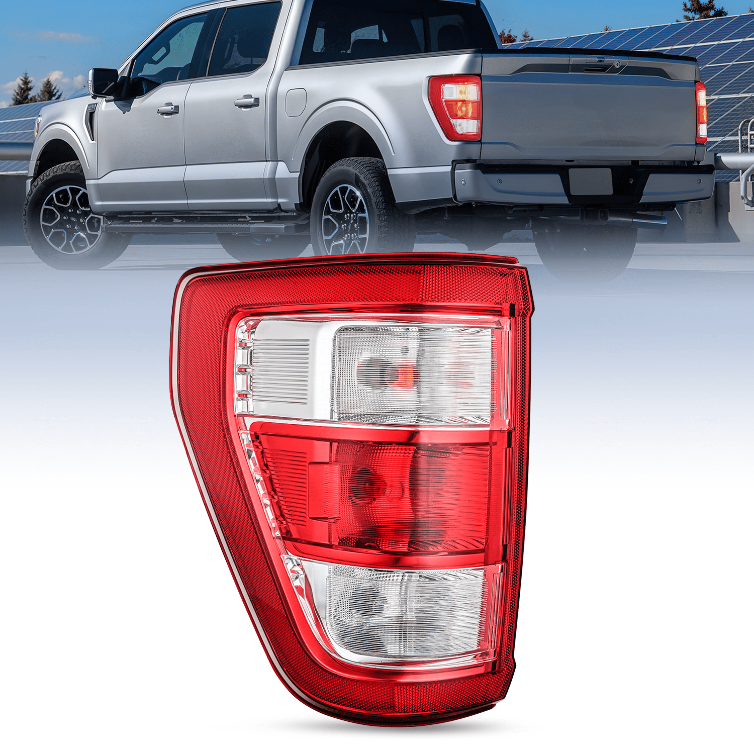 Taillight Assembly Compatible with 2021 2022 2023 Ford F150 XL Non Blind Spot Tail Light Model Rear Lamp Replacement OE Style halogen bulbs Driver Side