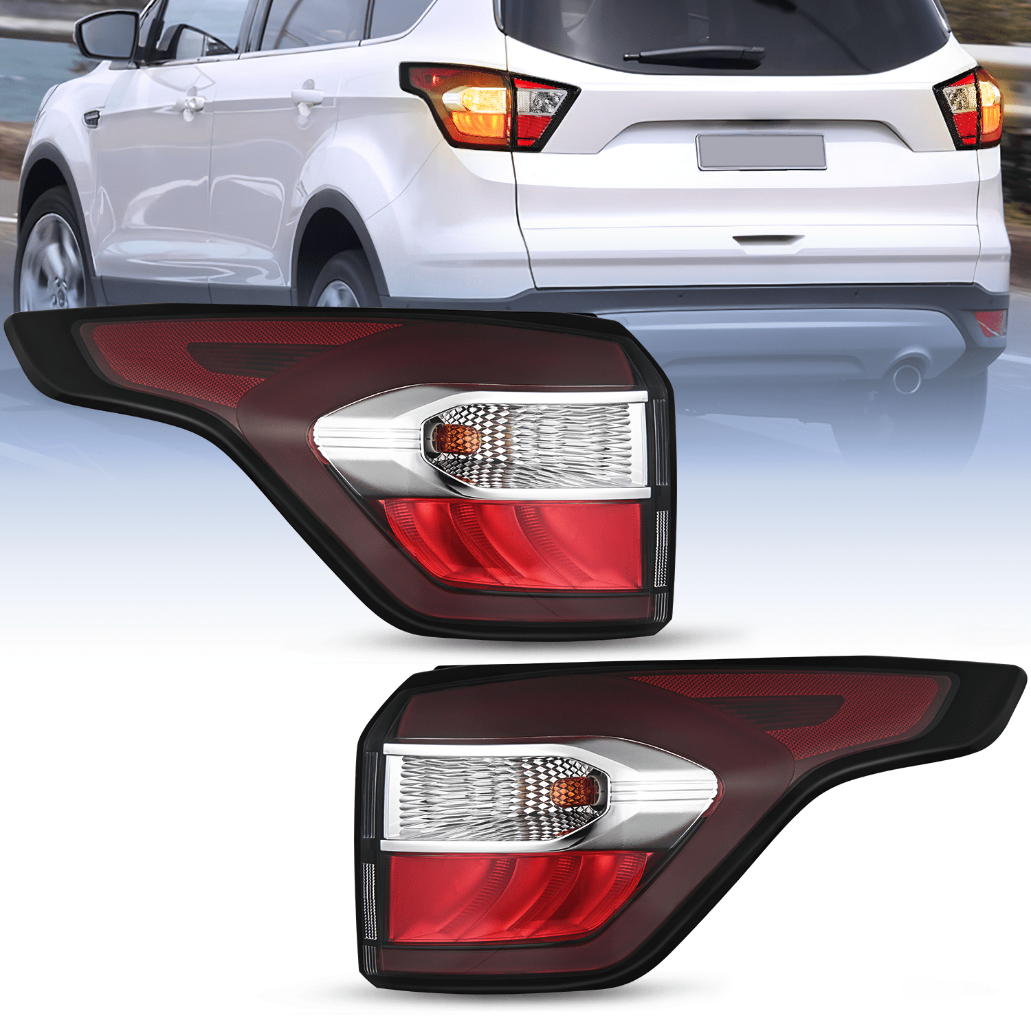 Taillight Assembly Compatible with 2017 2018 2019 Ford Escape Kuga Outer Rear Lamp Replacement OE Style LED and halogen bulbs Driver Side Passenger