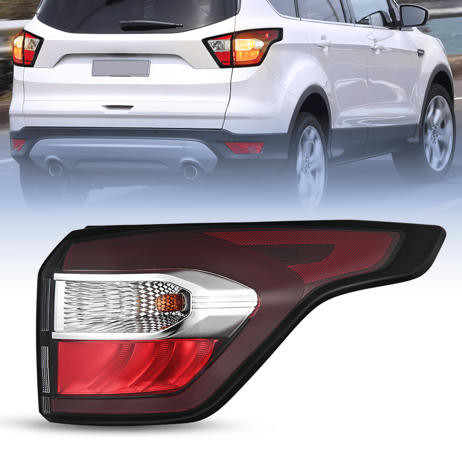 Taillight Assembly Compatible with 2017 2018 2019 Ford Escape Kuga Outer Rear Lamp Replacement OE Style LED and halogen bulbs Passenger Side