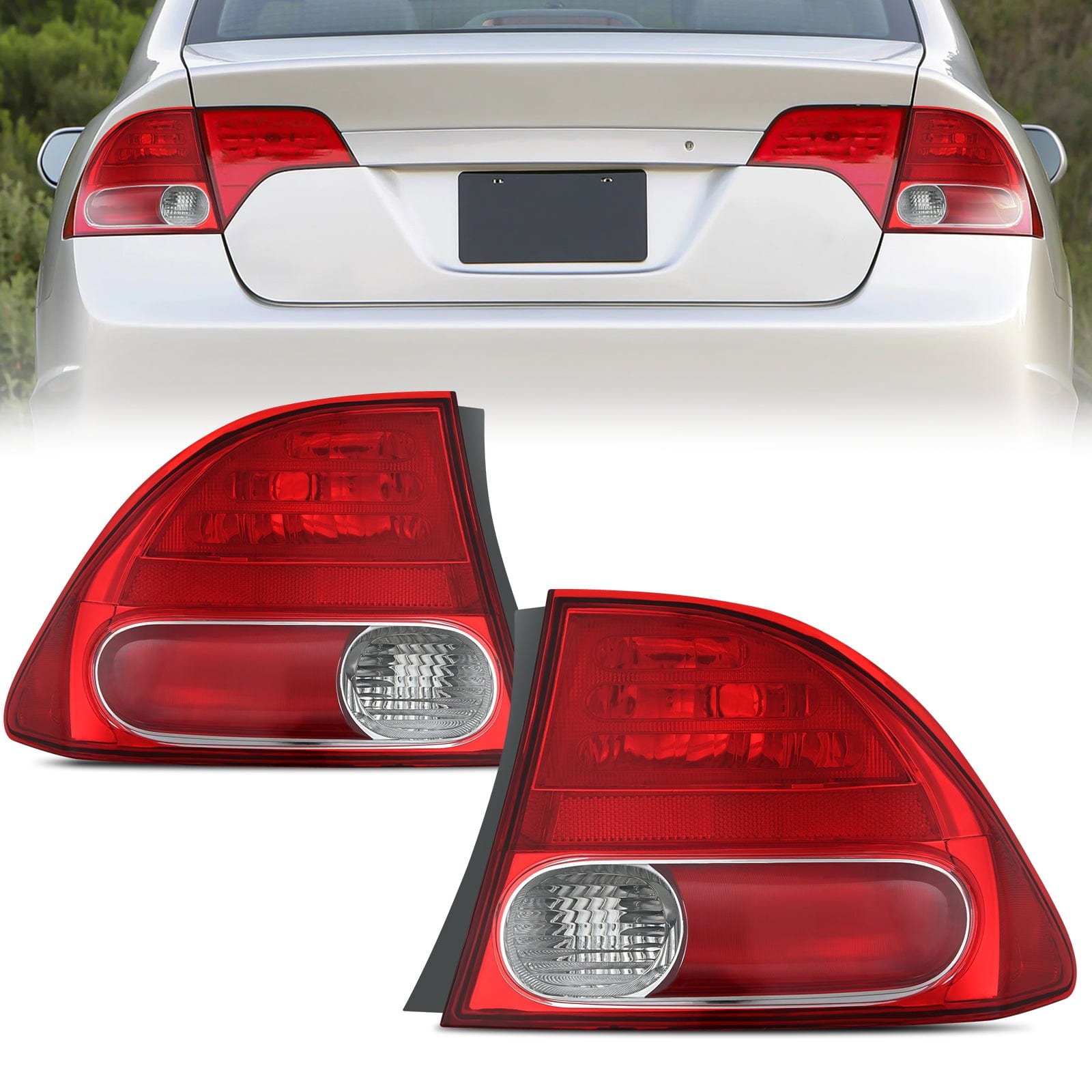Taillight Assembly Compatible with 2006 2007 2008 Honda Civic Sedan Hybrid DX EX GX LX 4 Door Rear Lamp Replacement OE Style Driver and Passenger Side