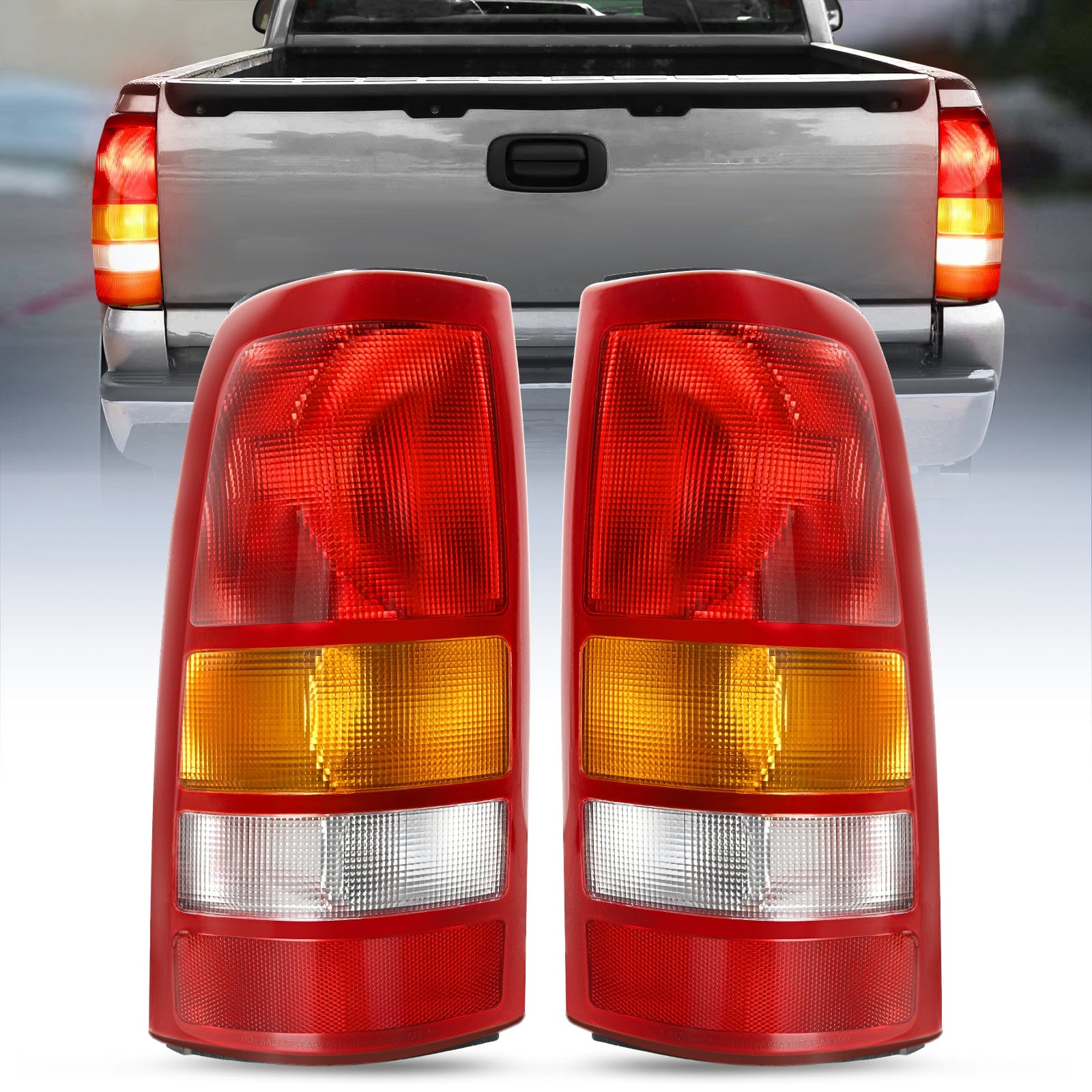 Taillight Assembly Compatible with 1999 2000 2001 2002 Chevy Silverado 2003 2004 2005 2006 GMC Sierra 1500 2500 3500 Rear Lamp Replacement OE Style Driver and Passenger Side Red Border