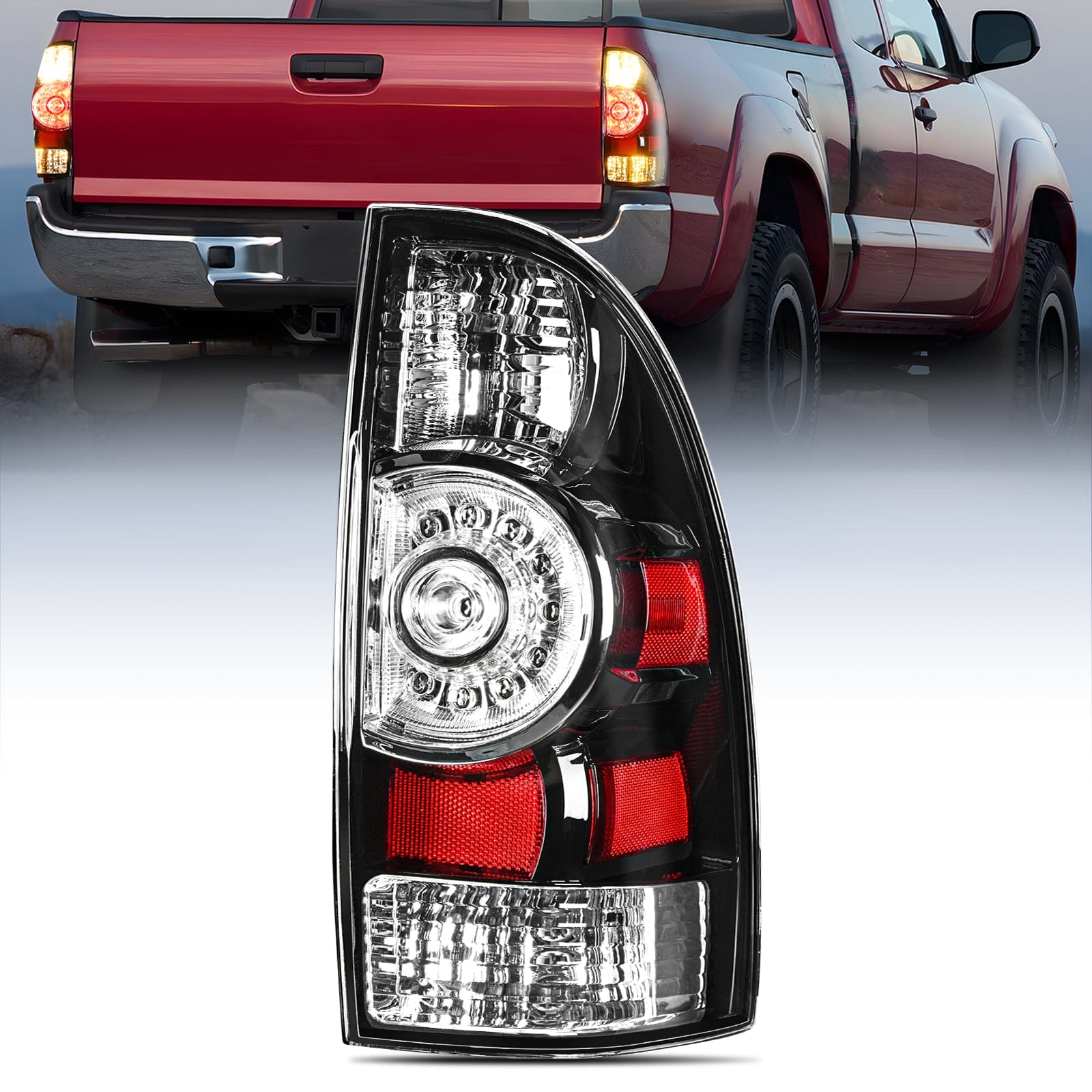 Taillight Assembly Compatible with Toyota Tacoma 2005 2006 2007 2008 2009 2010 2011 2012 2013 2014 2015 Rear Lamp Replacement Black Housing LED Lens Passenger Side