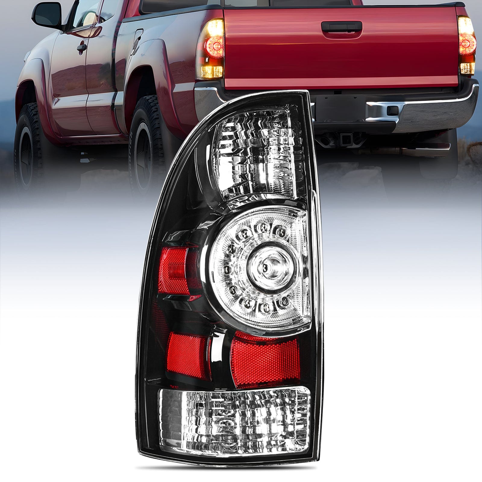 Taillight Assembly Compatible with Toyota Tacoma 2005 2006 2007 2008 2009 2010 2011 2012 2013 2014 2015 Rear Lamp Replacement Black Housing LED Lens Driver Side