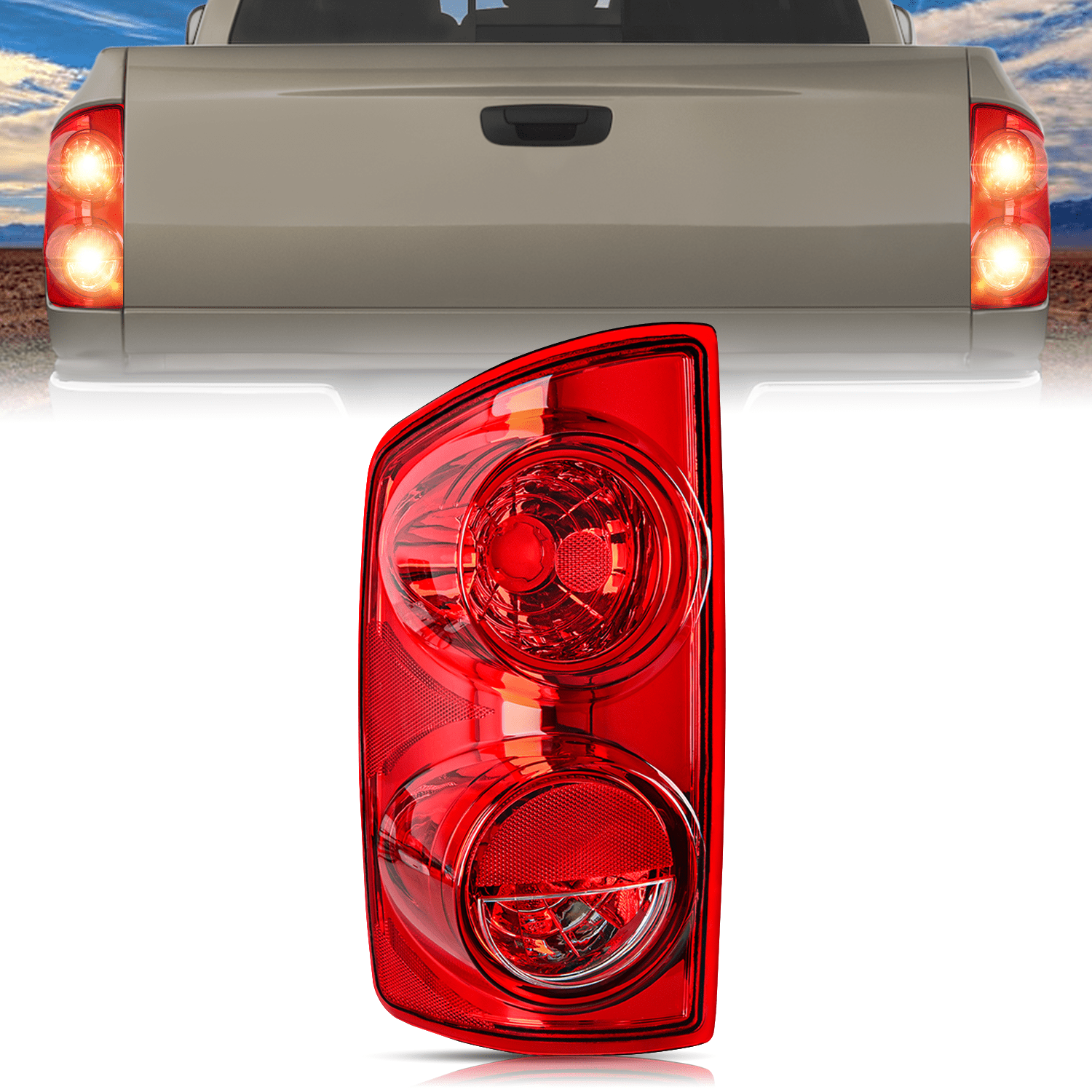Taillight Assembly Compatible with 2007 2008 Dodge Ram 1500 2007 2008 2009 Dodge Ram 2500 3500 Rear Lamp Replacement OE Style Driver Side Red Lens
