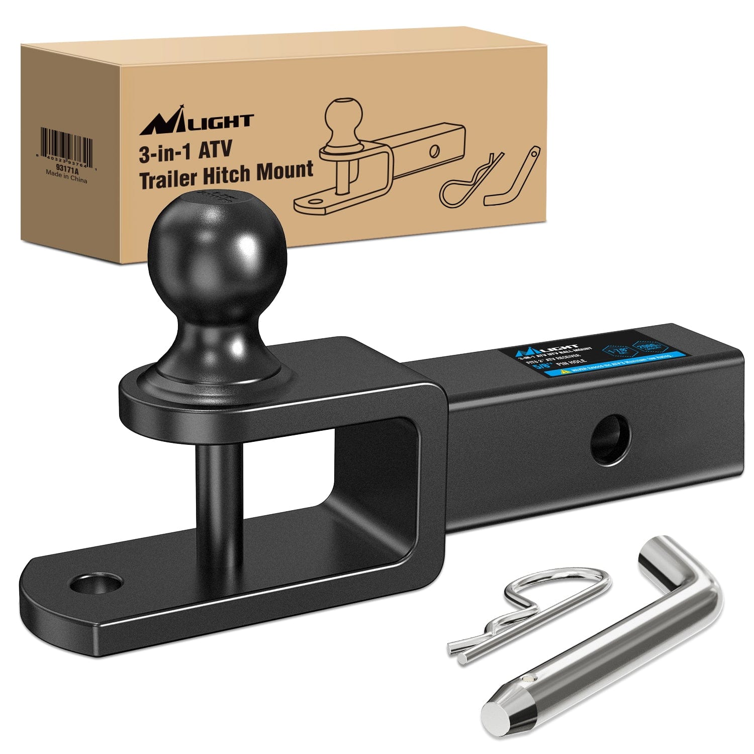 3 in 1 ATV UTV Multi Hitch Mount with 1-7/8 inch Ball Hitch Rated 2000 LBS Fits 2 Inch Receiver Winch Strap Loop Rated 5000 LBS