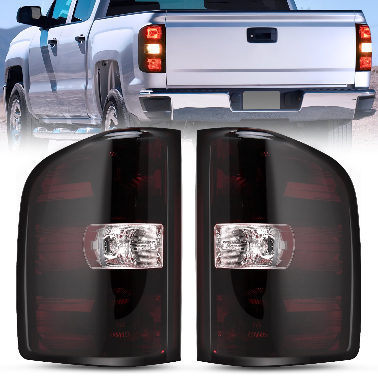 Taillight Assembly Compatible with 2007 2008 2009 2010 2011 2012 2013 2013 2014 Chevy Silverado 1500 2500HD 3500HD 2007-2013 GMC Sierra 3500HD Rear Lamp Replacement with Dark Red Lens Pair