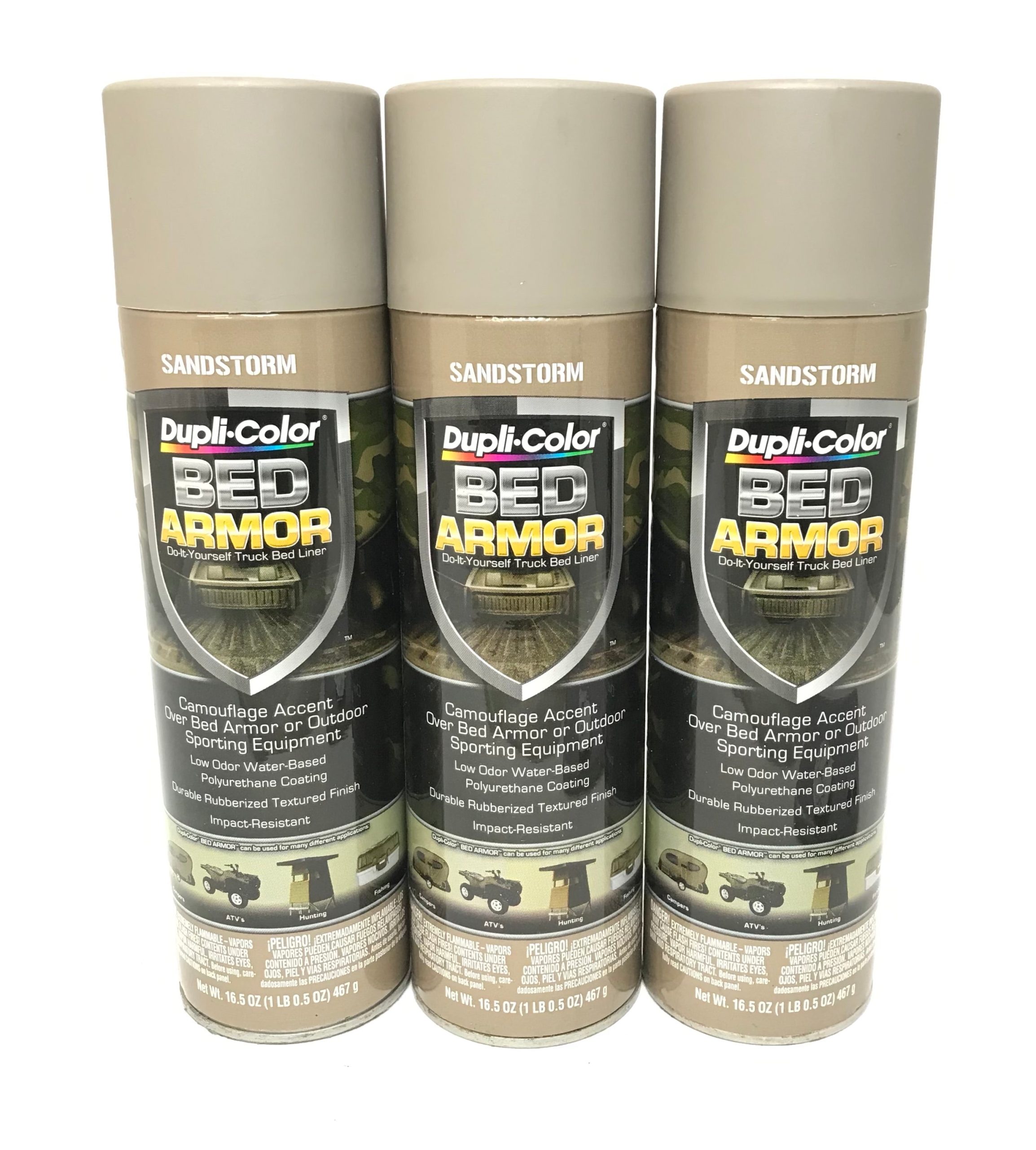 Duplicolor BAA2030-3 PACK Sandstorm Camouflage Bed Armor - Rubberized Textured Finish - Low Odor - Water Based - Durable - 16.5 oz