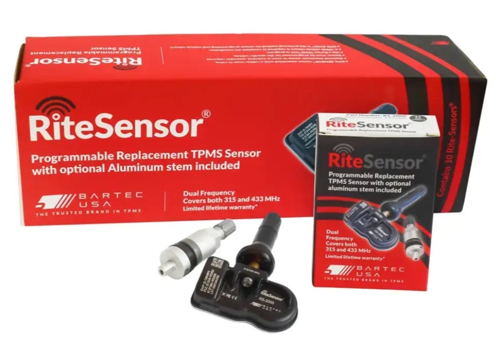 RITE-SENSOR Sleeve pack - 10 sensors boxed w/Rubber valve stem and optional metal valve stem (Red Box)