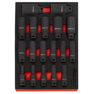Boxo BX514-R 18 Pc 3/8" Dr 6 Pt Metric Deep Impact Socket Set