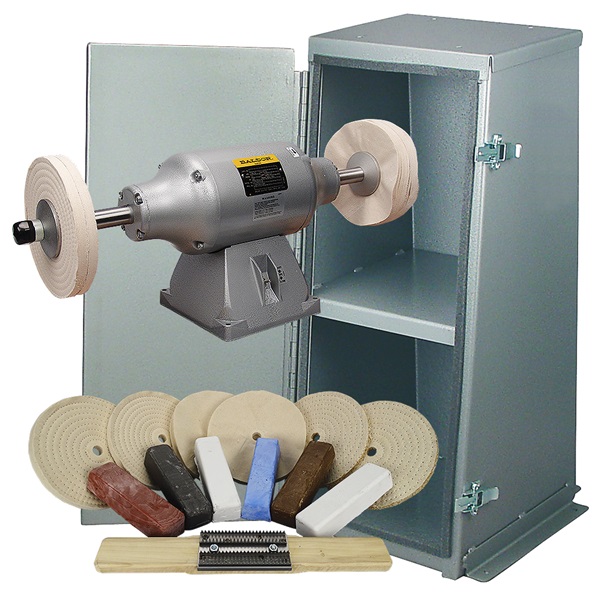 Baldor 3/4HP 2-Speed Buffer, Enclosed Buffer Cabinet Stand & Buffing Kit