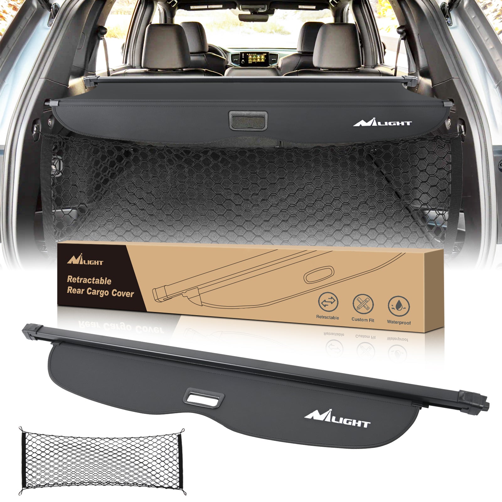 Trunk Cargo Cover for Honda Passport 2019 2020 2021 2022 2023 2024 2025, Retractable Security Shade Rear Cargo Cover, with Trunk Storage Net