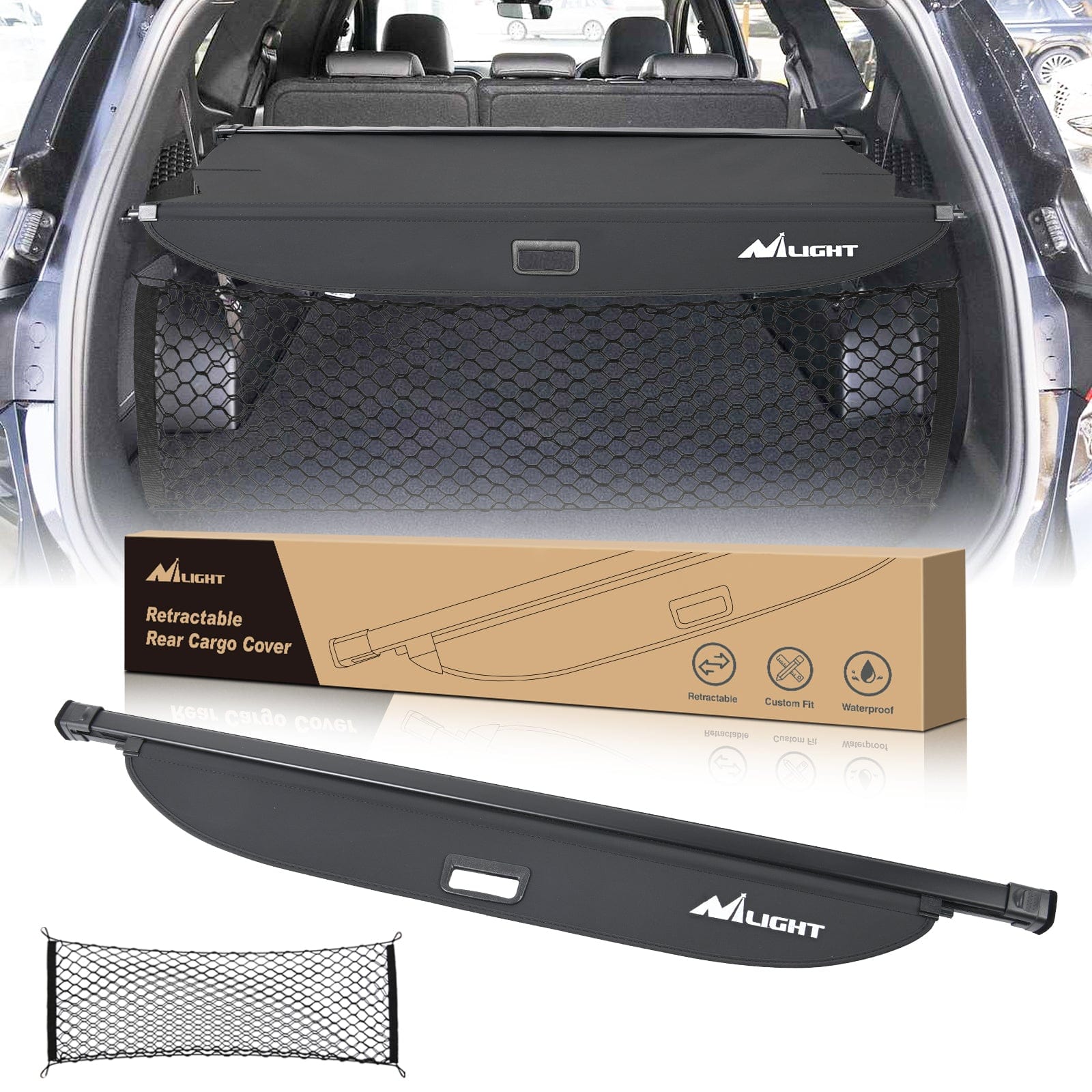 Trunk Cargo Cover for Hyundai Santa Fe 2024 2025, Retractable Security Shade Rear Cargo Cover, with Trunk Storage Net
