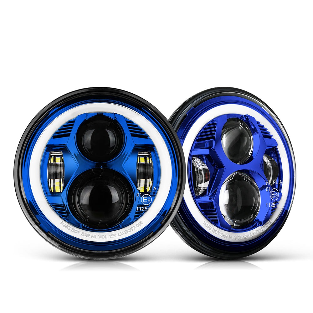 Pair 7inch Spider Sealed Round Headlight With Halo For Jeep