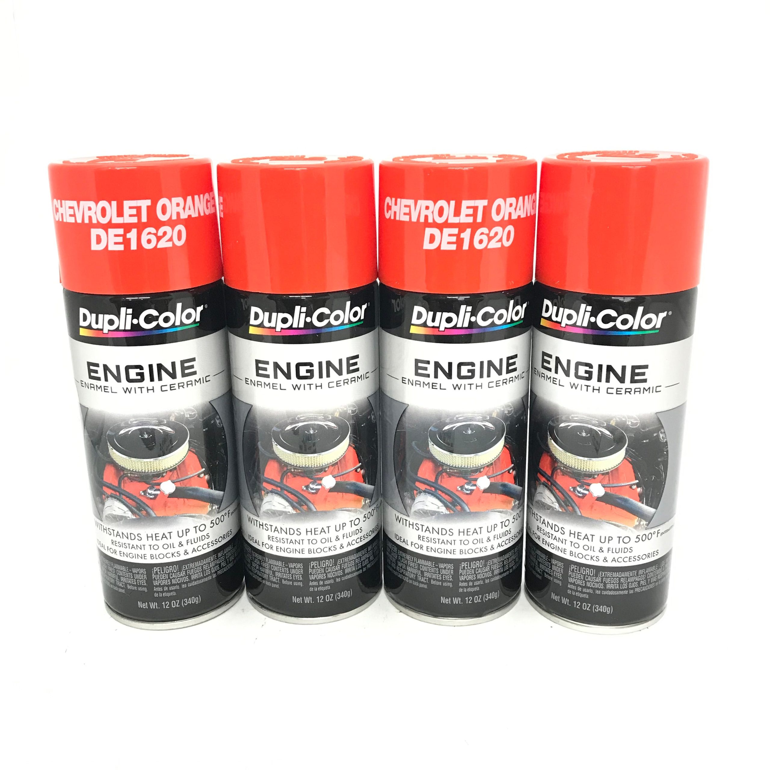 Duplicolor DE1620 - Engine Enamel Chevrolet Orange Color With Ceramic - 12 oz Aerosol Can 4 PACK