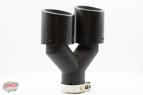 3.5" Dual Out Bolt-on Double Wall Slant Glossy Carbon Fiber Tip Driver Side