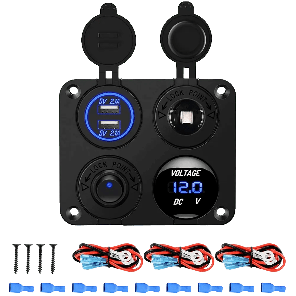 4 in 1 ON/OFF Charger Socket Panel w/ Dual USB Voltmeter Cigarette