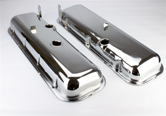 1967 - 1972 Camaro BBC Chevy Chrome Valve Covers with Drippers, Stock Height Big Block