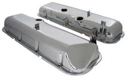 1967 - 1972 Chevy Big Block Chrome Valve Covers with Drippers, Stock Height with Booster Dent