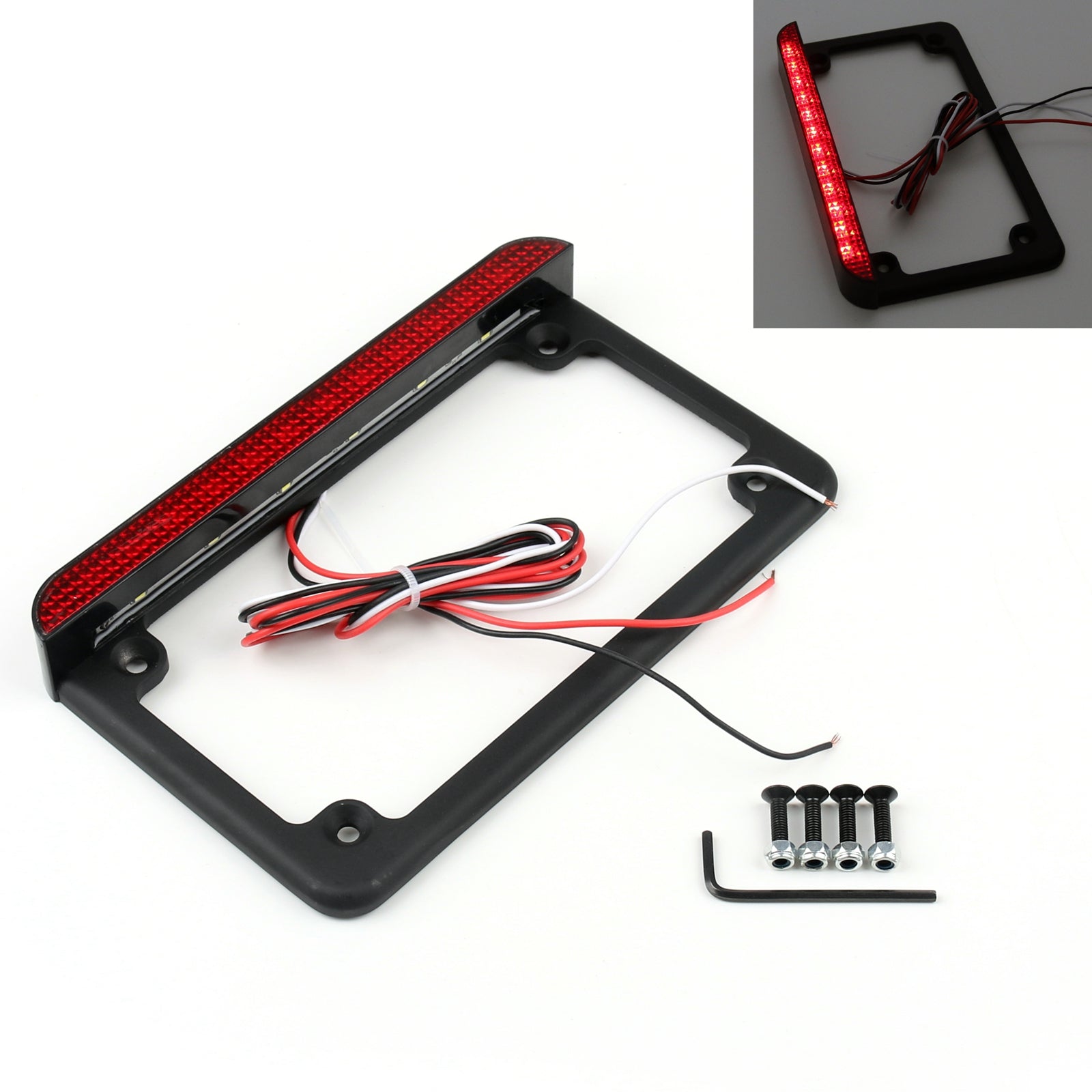 Universal Motorcycle 6LED License Plate Frame With LED Tail Brake Light Black Generic