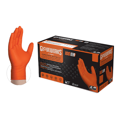 GWON46100 - AMMEX Gloveworks HD Orange Nitrile Gloves with Diamond Texture Grip