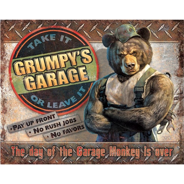 Grumpy's Garage Tin Sign - 16"W x 12-1/2"H
