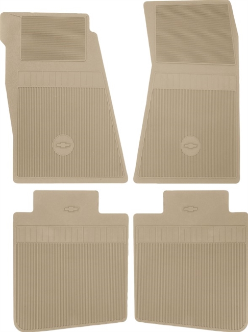 1967 - 1972 Camaro Floor Mats Set, Front and Rear, Rubber with Grippers, Gold with Bowtie, OE Style