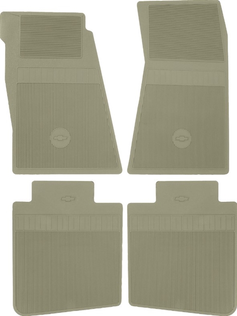 1967 - 1972 Camaro Floor Mats Set, Front and Rear, Rubber with Grippers, Ivy Gold with Bowtie, OE Style