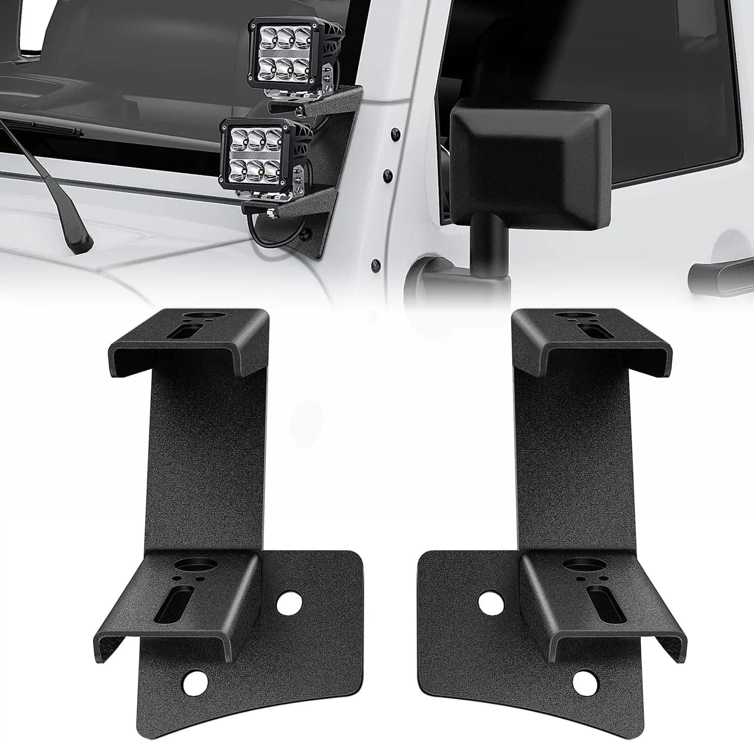 Dual A-Pillar Windshield Hinge Mounts For 2007 2008 2009 2010 2011 2012 2013 2014 2015 2016 2017 Wrangler JK/JKU 2DR 4DR