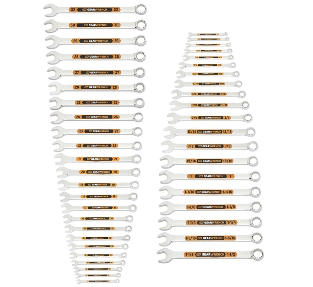 Gearwrench 44 Piece 12 Point SAE/Metric Hi-Viz Long Pattern Combination Wrench Set