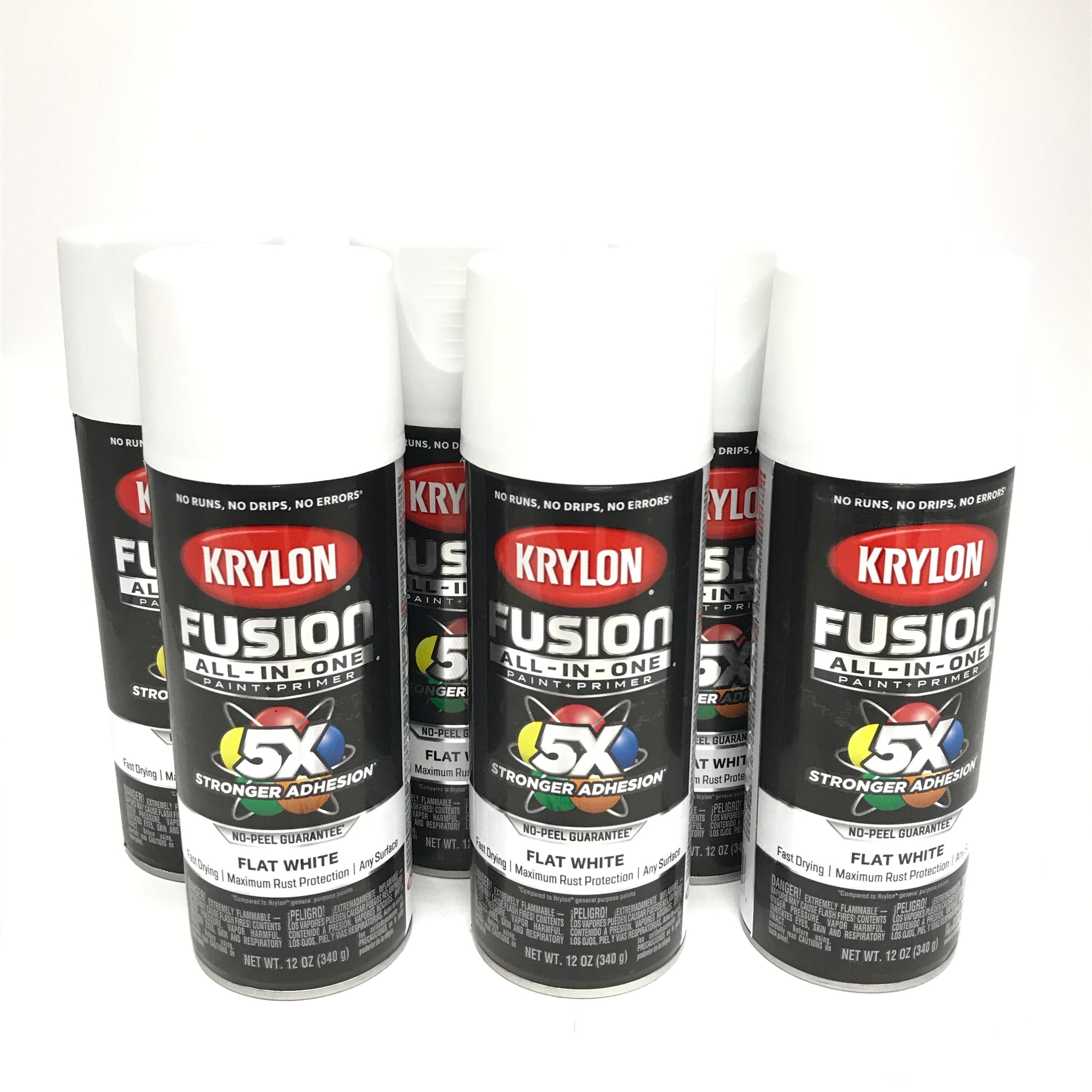 KRYLON 2730-6 PACK FLAT WHITE All-In-One Fusion Paint & Primer - No-Peel - 12 oz Aerosol